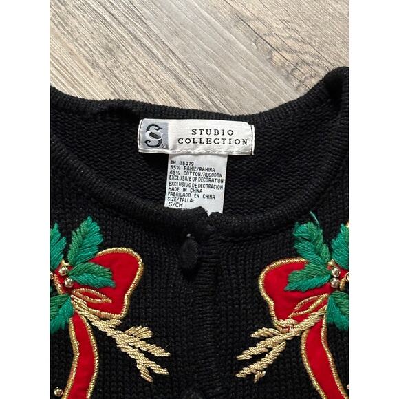 Vtg Studio Collection Christmas Holiday Sweater Cardigan Y2K Size Small Candles - Picture 5 of 9